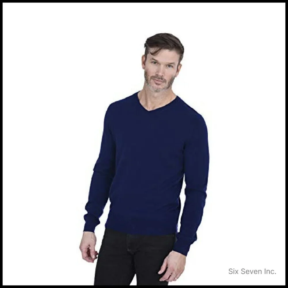 Men's V-Neck Cashmere Sweater Classic Pullover Long Sleeve Elegant Minimal